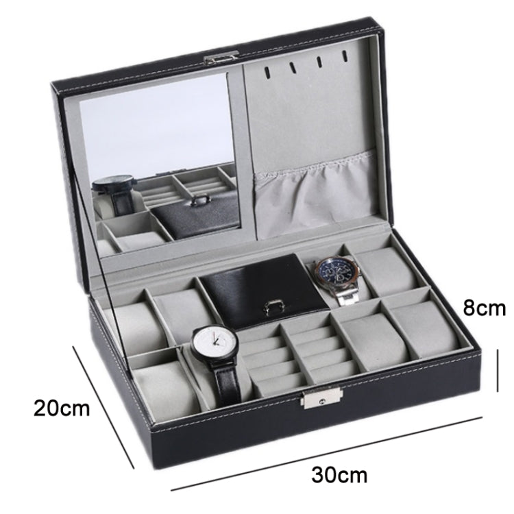 8-Bit Watch Display Storage Box Necklace Ring Jewelry Box With Mirror(Black)