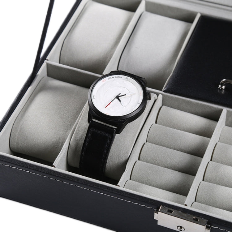 8-Bit Watch Display Storage Box Necklace Ring Jewelry Box With Mirror(Black)