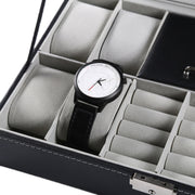 8-Bit Watch Display Storage Box Necklace Ring Jewelry Box With Mirror(Black)