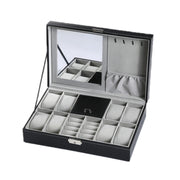 8-Bit Watch Display Storage Box Necklace Ring Jewelry Box With Mirror(Black)