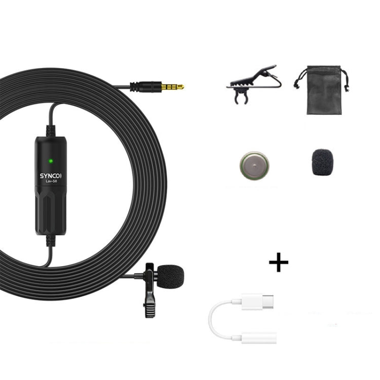 SYNCO S8 Lavalier Live Wired Microphone, Spec: Black + Type-C