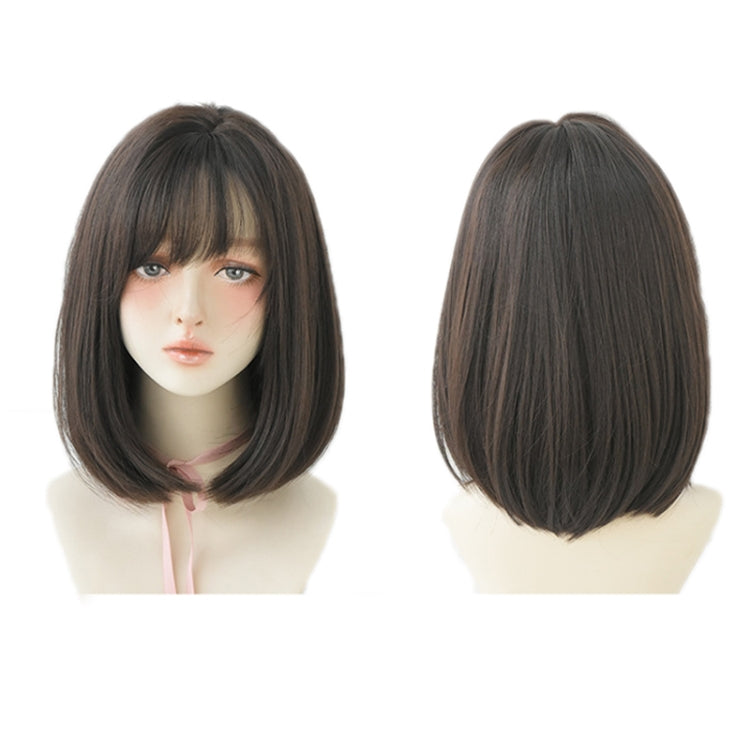 Women Medium Length Natural Realistic Full Shoulder Length Wig(Black Tea Color 36cm)