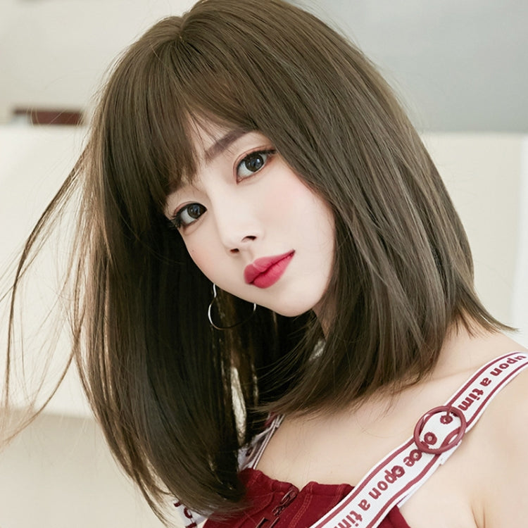 Women Medium Length Natural Realistic Full Shoulder Length Wig(Cold Brown 36cm)