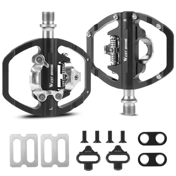 WEST BIKING Mountain Bike Dual-purpose Self-locking Aluminum Alloy Pedals(Black)