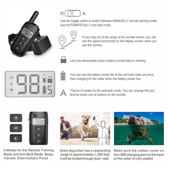 Remote Control Trainer Dog Collar Automatic Bark Stop Device, Specification: 1 Drag 1 (Black)
