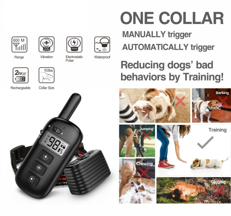 Remote Control Trainer Dog Collar Automatic Bark Stop Device, Specification: 1 Drag 1 (Black)