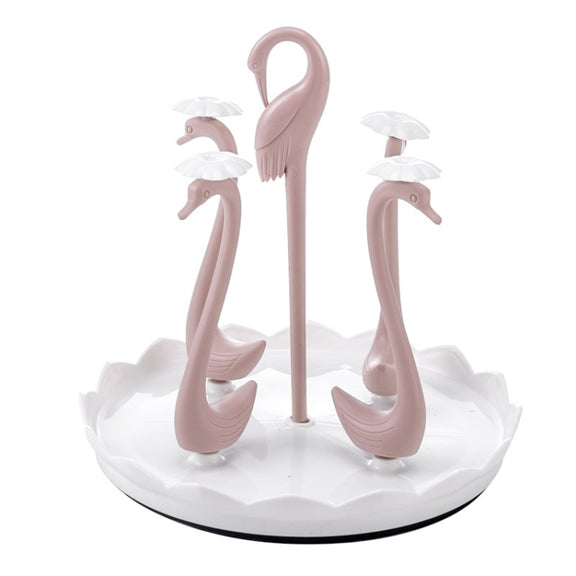 Home Portable Drainer Cup Holder With Rotatable Tray, Specification: Four Cups(Light Pink)