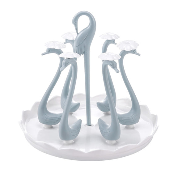 Home Portable Drainer Cup Holder With Rotatable Tray, Specification: Six Cups(Blue)