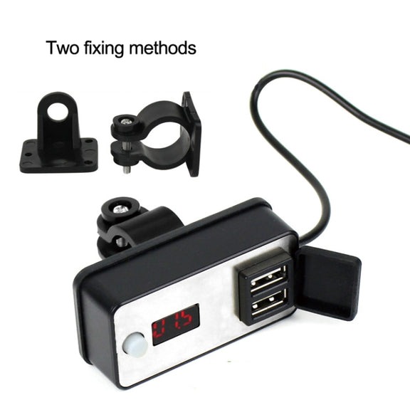 Digital Display Dual USB Universal Water-resistant Motorcycle Mobile Phone Charger(2.4A 12-24V)