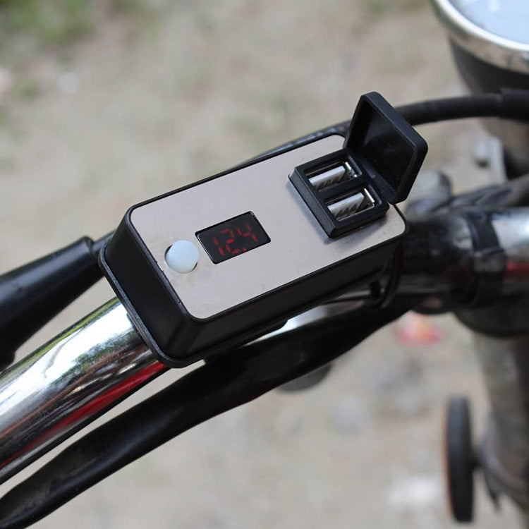 Digital Display Dual USB Universal Water-resistant Motorcycle Mobile Phone Charger(2.4A 12-24V)