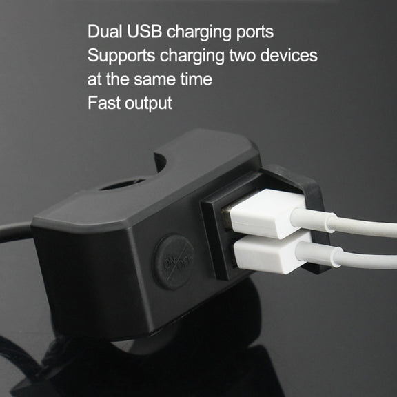 Motorcycle Dual USB Mobile Phone Charger 5V 3A Fast Charging(Black)