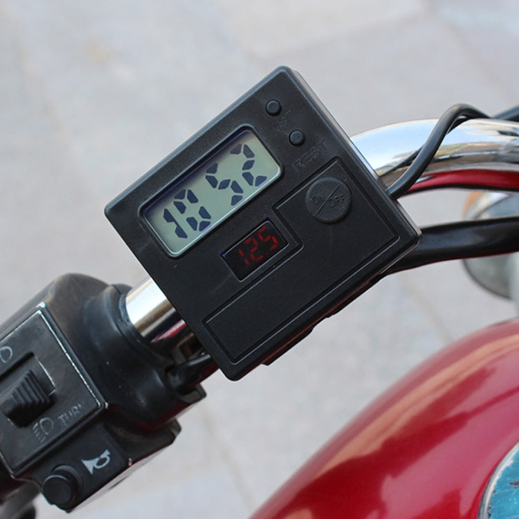 Motorcycle Clock Digital Display Dual USB Phone Charger Water-resistant 5V 3A Fast Charge(Black)