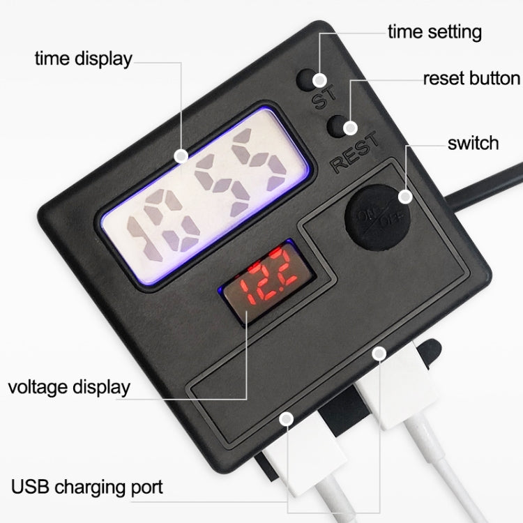 Motorcycle Clock Digital Display Dual USB Phone Charger Water-resistant 5V 3A Fast Charge(Black)