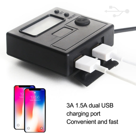 Motorcycle Clock Digital Display Dual USB Phone Charger Water-resistant 5V 3A Fast Charge(Black)