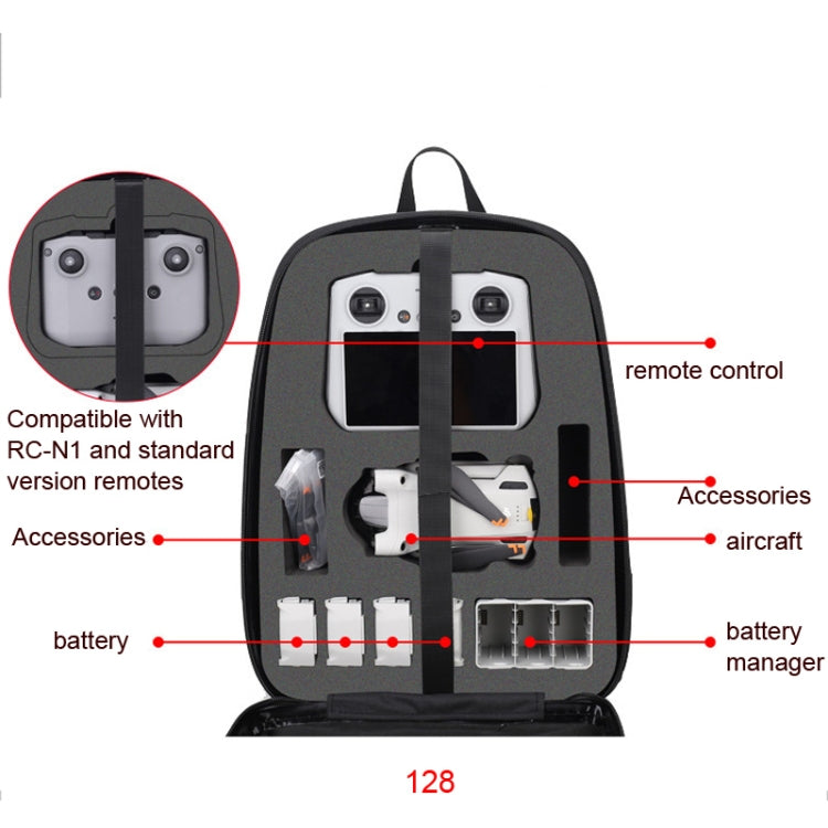 Water-resistant Compression Hard Shell Backpack for DJI Mini 3 Pro, Size: 128 Large(Brushed Gray)