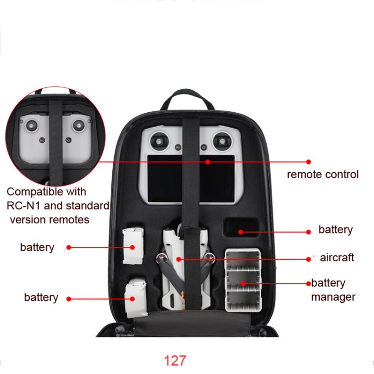 Water-resistant Compression Hard Shell Backpack for DJI Mini 3 Pro, Size: 127 Small(Brushed Gray)