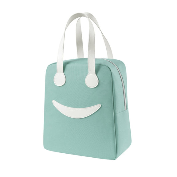 Smile Lunch Bag with Leather Handles, Size: L (Green)