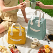 Smile Lunch Bag with Leather Handles, Size: L (Green)