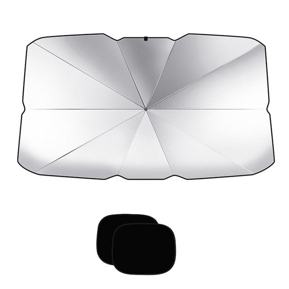 Car Windshield Telescopic Folding Thermal Insulation Parasol, Size: Large+2 PCS Side Sun Block