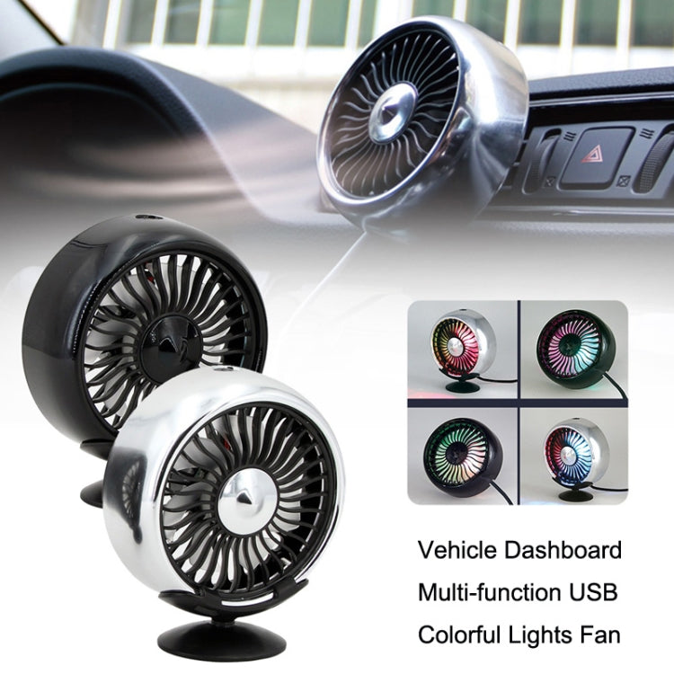 F102 Vehicle Dashboard Multi-function USB Colorful Lights Fan(Black)