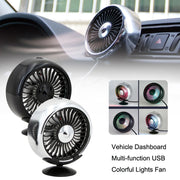 F102 Vehicle Dashboard Multi-function USB Colorful Lights Fan(Black)