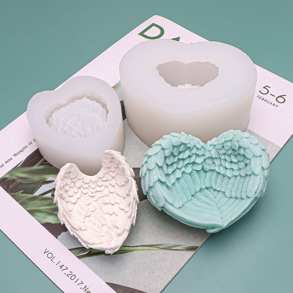 Heart Shaped Angel Wings Silicone Mold Baking Ice Cream Candle Aromatherapy Mold, Specification: S