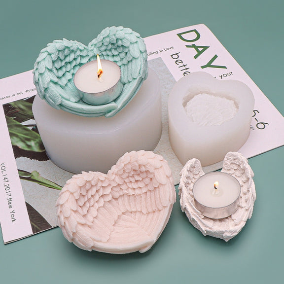 Heart Shaped Angel Wings Silicone Mold Baking Ice Cream Candle Aromatherapy Mold, Specification: S