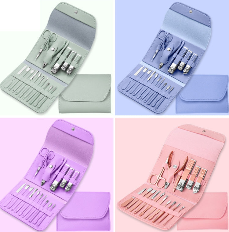 Nail Art Tool Set Nail Clippers Dead Skin Scissors Manicure Tool, Specification: 16 In 1 Green