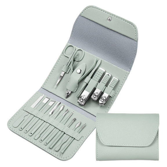 Nail Art Tool Set Nail Clippers Dead Skin Scissors Manicure Tool, Specification: 16 In 1 Green