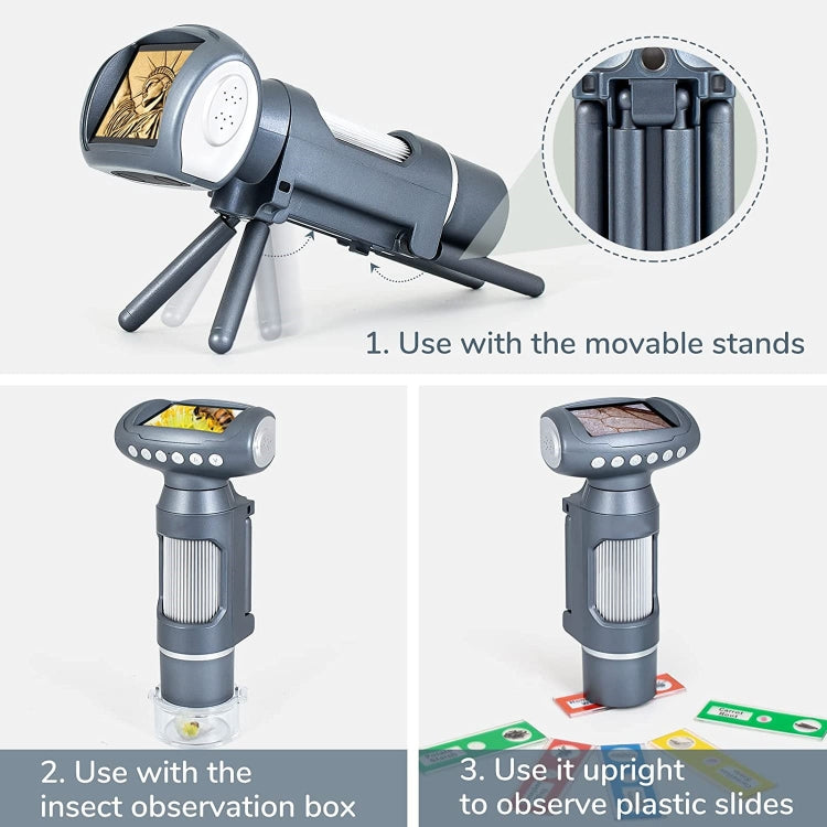 Children Camera Microscope USB Electronic Microscope Digital Magnifying Glass(Silver Gray)