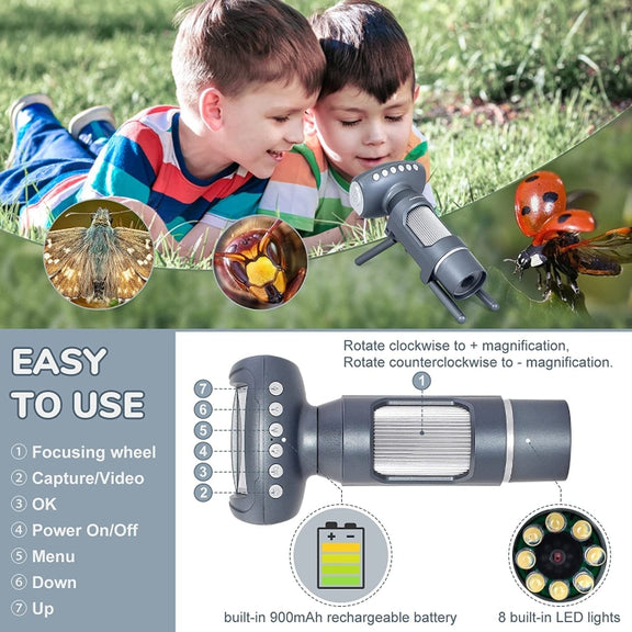 Children Camera Microscope USB Electronic Microscope Digital Magnifying Glass(Silver Gray)