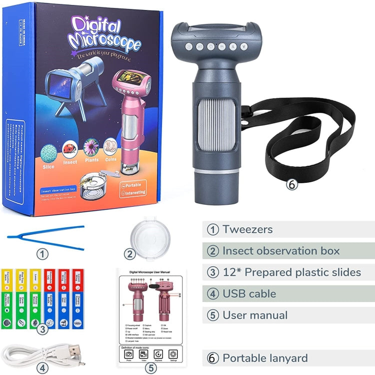 Children Camera Microscope USB Electronic Microscope Digital Magnifying Glass(Silver Gray)