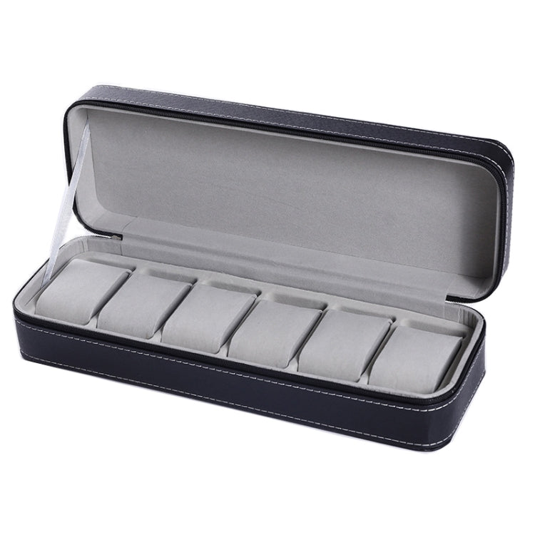 6 Bit Zipper Watch Box Storage Display Box PU Zipper Bag Watch Box(Black)