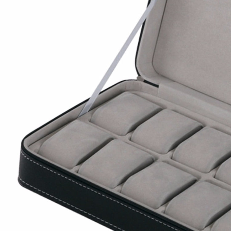 12 Bit Zipper Watch Box Storage Display Box PU Zipper Bag Watch Box(Black)