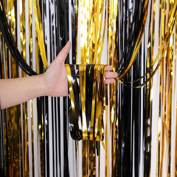 Black And Gold Rain Curtain Festival Party Decoration Props, Size: 1x2M