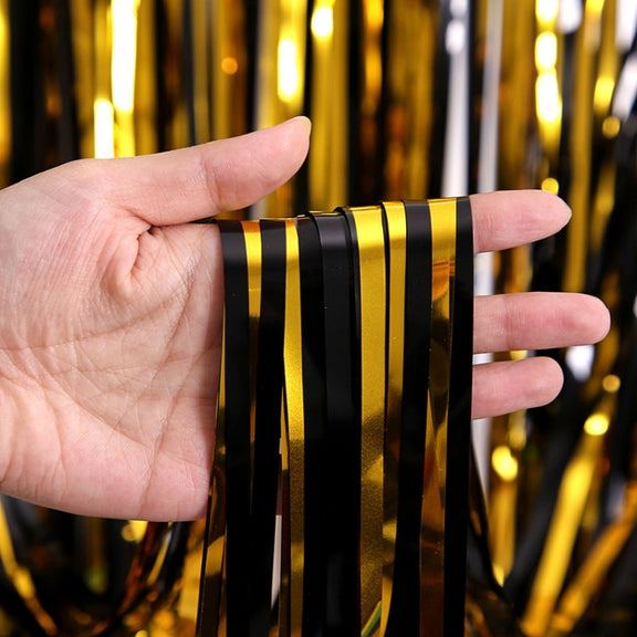 Black And Gold Rain Curtain Festival Party Decoration Props, Size: 1x2M
