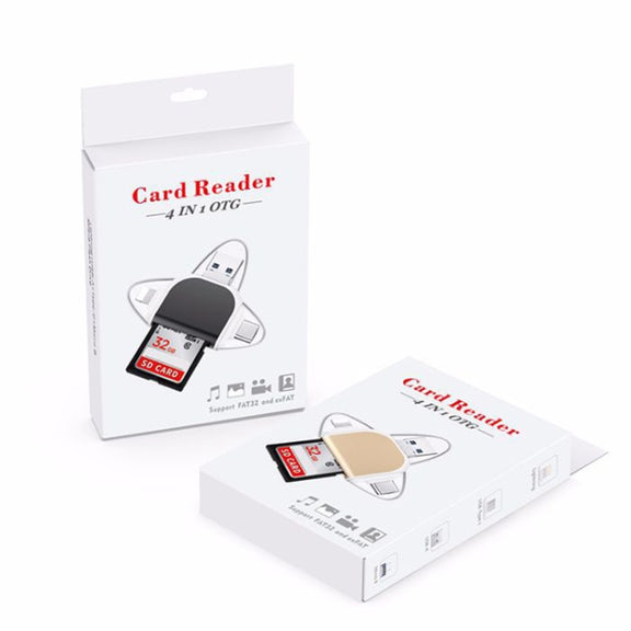 R015 USB2.0 & Micro USB+8Pin+Type-C 4 In 1 Card Reader Supports SD/TF Card(Black)
