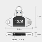 R015 USB2.0 & Micro USB+8Pin+Type-C 4 In 1 Card Reader Supports SD/TF Card(Black)