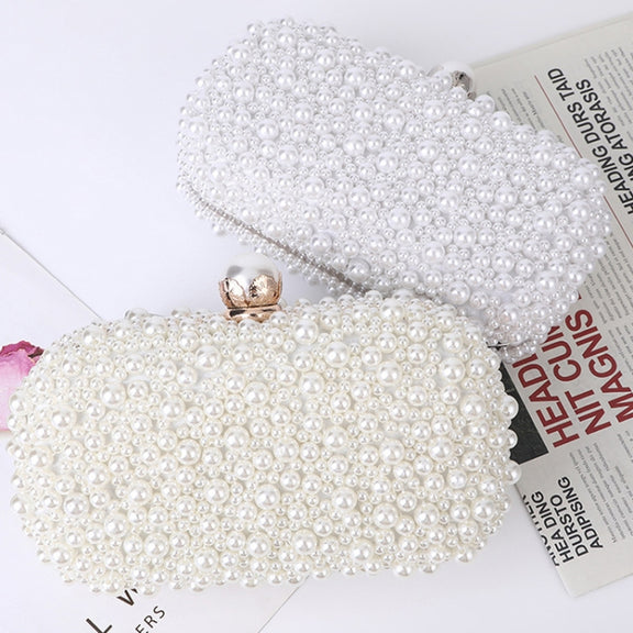 Pearl Evening Bag Soft Face Lock Ladies Shoulder Bag Crossbody Small Square Bag(White)