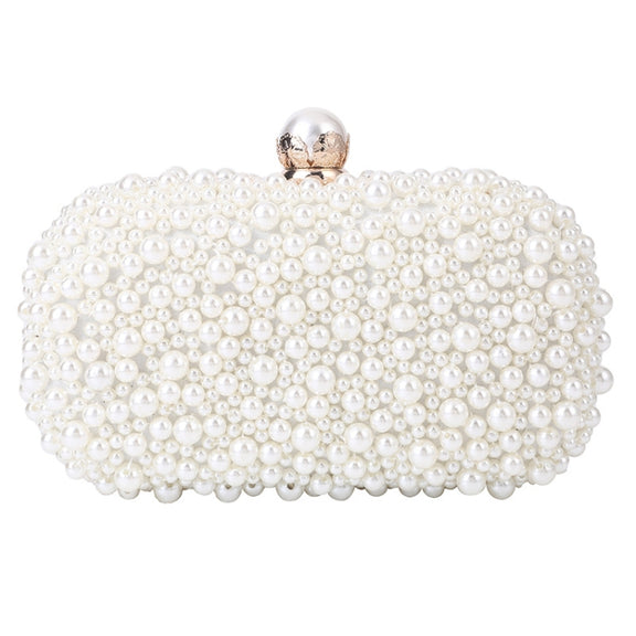Pearl Evening Bag Soft Face Lock Ladies Shoulder Bag Crossbody Small Square Bag(White)