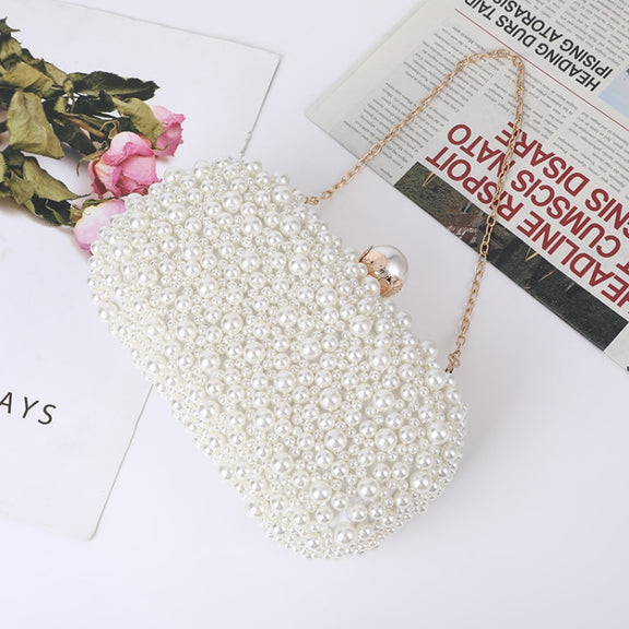 Pearl Evening Bag Soft Face Lock Ladies Shoulder Bag Crossbody Small Square Bag(White)