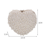Pearl Evening Bag Ladies Heart Shaped Clutch Single Chain Crossbody Bag(White)