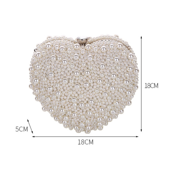 Pearl Evening Bag Ladies Heart Shaped Clutch Single Chain Crossbody Bag(White)