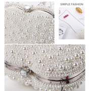 Pearl Evening Bag Ladies Heart Shaped Clutch Single Chain Crossbody Bag(White)