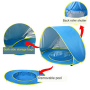 Baby Beach Tent With Pool Portable Foldable Sunshelter, Color: Whale Blue