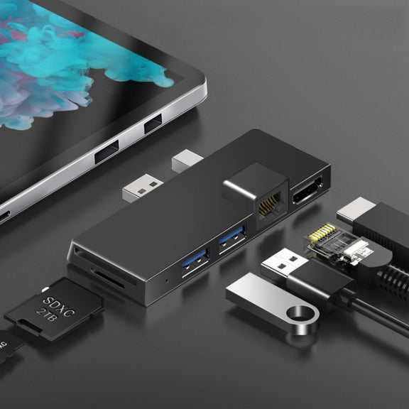 W05 8 In 1 USB3.1 Gne1 Ethernet RJ45 Converter For Surface Pro4/5/6(Black)