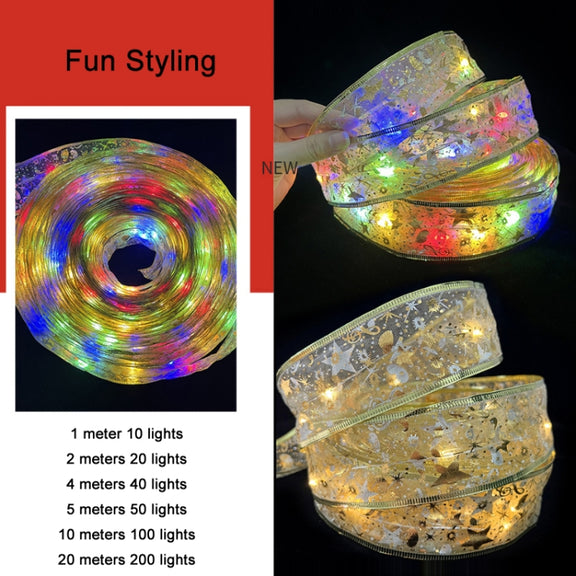 Christmas LED Lights Bronzing Double Ribbon String Lights, Specification: 10m(Gold Red Color Light)