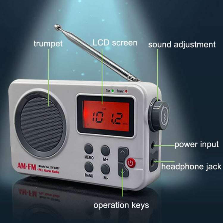 SY-8801 Portable Retro Radio HD LCD Screen Weight Bass Short Wave Radio(White)