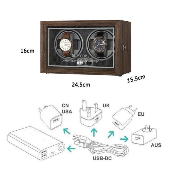 USB Automatic Mechanical Watch Shaker Watch Rotates Places Storage Box, Color: 2 Watches Black
