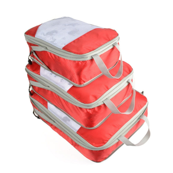 3 PCS/Set Travel Water-resistant Compression Clothes Storage Bag(Red With Net)